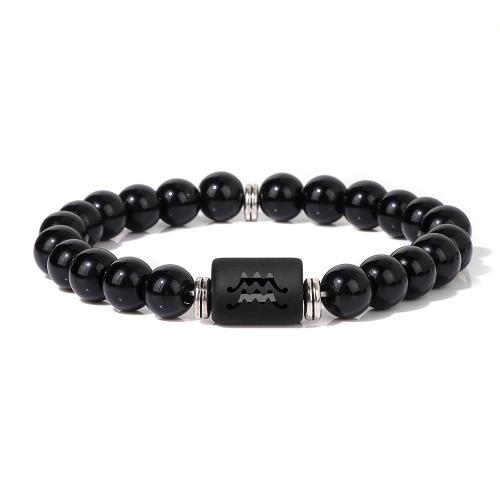 Glass Pearl Zinc Alloy Bracelets, with Glass, handmade, Zodiac symbols jewelry & Unisex black [