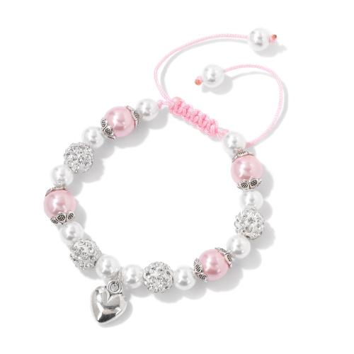 Circonita Aleación de zinc pulsera, con Shell Pearl & cordón poliéster, micro arcilla de zirconia cúbica & para mujer, Rosado, longitud:aproximado 16 cm, Vendido por UD