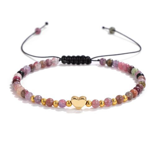 Pulsera de Piedras Preciosas, aleación de zinc, con Cordón de cera & turmalina, diferentes estilos para la opción & para mujer, más colores para la opción, longitud:aproximado 16 cm, Vendido por UD