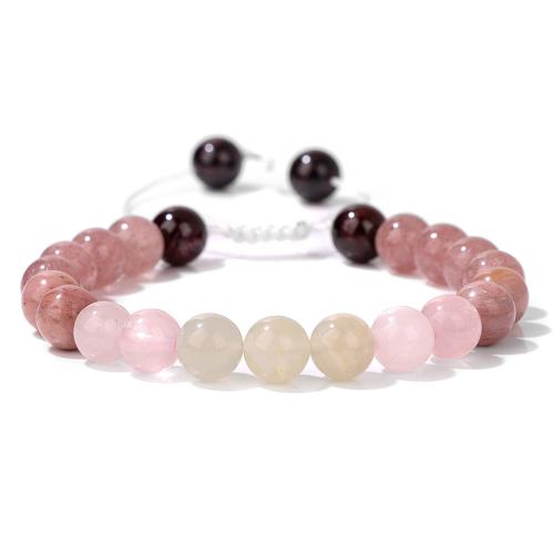 Pulsera de Piedras Preciosas, cordón poliéster, con Piedra lunar & Strawberry cuarzo & granate, para mujer, color mixto, longitud:aproximado 16 cm, Vendido por UD