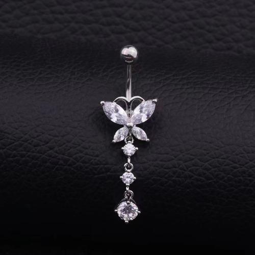 Stainless Steel Belly Ring, 304 Stainless Steel, Unisex & micro pave cubic zirconia [