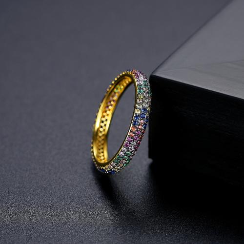 metal anillo, chapado en color dorado, diverso tamaño para la opción & micro arcilla de zirconia cúbica & para mujer, tamaño:6-9, Vendido por UD