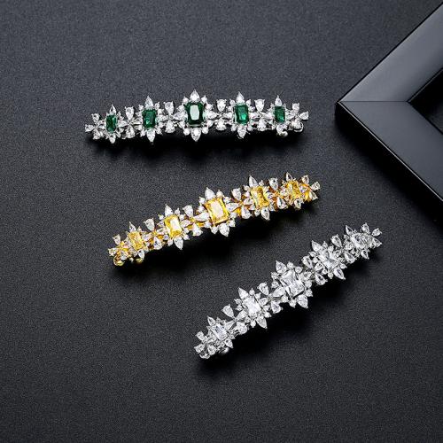 Brass Hair Snap Clip, Geometrical Pattern, plated, micro pave cubic zirconia & for woman [