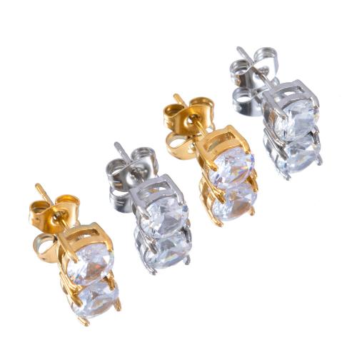 Stainless Steel Cubic Zirconia Stud Earring, 304 Stainless Steel, with Cubic Zirconia, Vacuum Ion Plating, fashion jewelry & for woman 