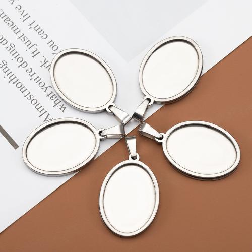 Stainless Steel Pendant Setting, 304 Stainless Steel, Flat Oval, DIY original color, Approx [