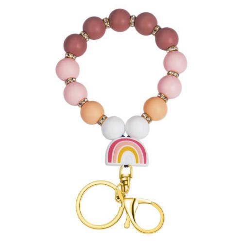 Llavero de Silicona, con aleación de zinc, Arco de iris, chapado en color dorado, para mujer & con diamantes de imitación, más colores para la opción, Beads:1.5cm,Overall length:19.5cm, Vendido por UD