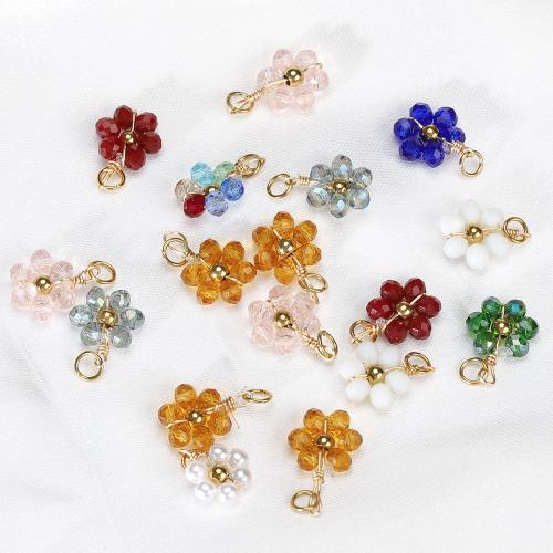 Glass Pendants, with Plastic Pearl & 304 Stainless Steel, Flower, Vacuum Ion Plating, DIY 5mm, Approx [