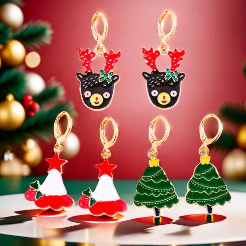 Pendientes de Navidad, aleación de zinc, chapado en color dorado, Diferente forma para la elección & Diseño de Navidad & para mujer & esmalte, más colores para la opción, Vendido por Par