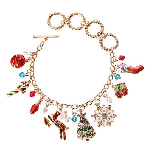 Bracelet de Noël en alliage zinc, alliage de zinc, Placage de couleur d'or, Conception de Noël & pour femme & émail & avec strass mm, Vendu par PC