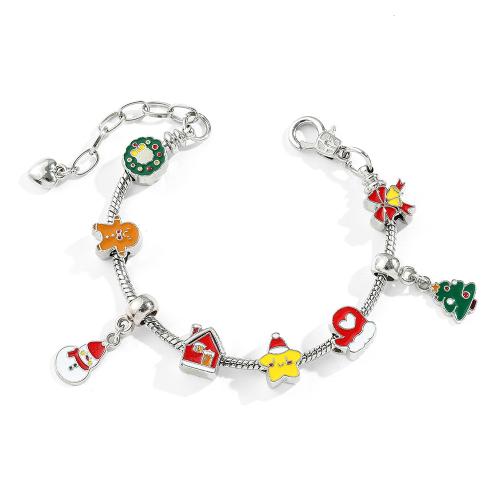 Zink-Legierung Christmas Bracelet, Zinklegierung, mit Verlängerungskettchen von 5cm, silberfarben plattiert, Weihnachts-Design & für Frau & Emaille, Länge:ca. 17 cm, verkauft von PC[