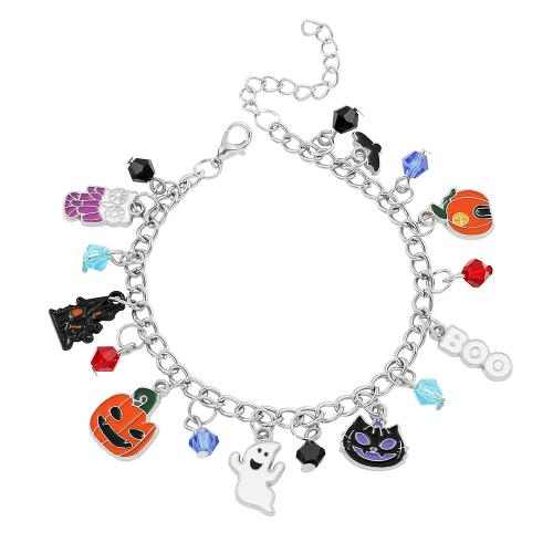 alliage de zinc bracelet, avec cristal, avec 5cm chaînes de rallonge, Placage de couleur argentée, unisexe & Bijoux d'Halloween & émail cm, Vendu par PC