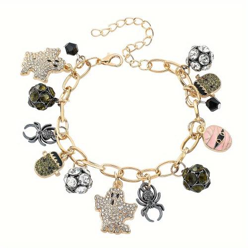 alliage de zinc bracelet, avec 50mm chaînes de rallonge, Placage de couleur d'or, unisexe & Bijoux d'Halloween & émail & avec strass mm, Vendu par PC