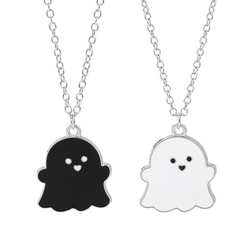 Collier Halloween, alliage de zinc, fantôme, Placage de couleur argentée, unisexe & Bijoux d'Halloween & émail, plus de couleurs à choisir mm, Vendu par PC