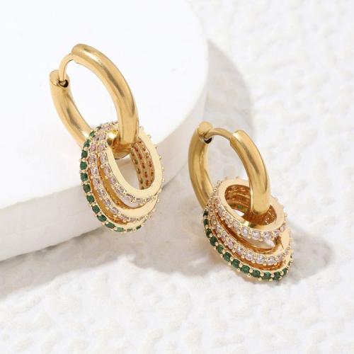 Cubic Zirconia Pendiente Brass Micro Pave, metal, chapado, Joyería & micro arcilla de zirconia cúbica, más colores para la opción, 10x23mm, Vendido por Par