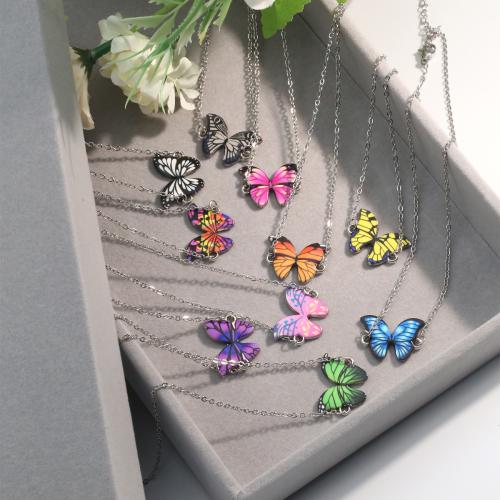 Titanium Steel Jewelry Necklace, with 5cm extender chain, Butterfly, plated, fashion jewelry & enamel cm [