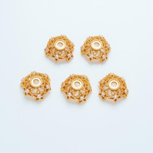 Brass Bead Cap, plated, DIY & micro pave cubic zirconia, gold, 16mm Approx 3mm [