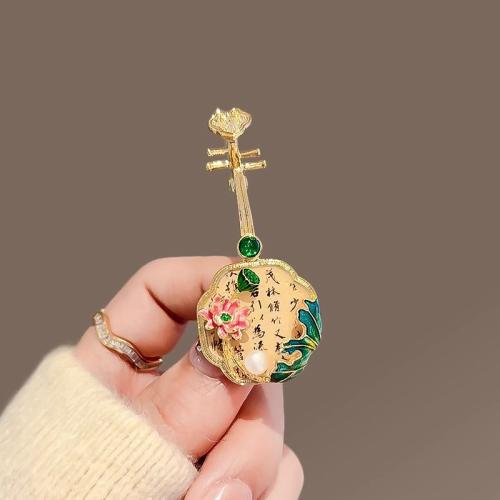 Enamel Brooch, Zinc Alloy, with Plastic Pearl, plated, for woman & with rhinestone, gold [