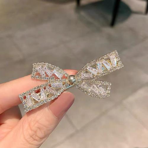 Clips de pico, aleación de zinc, Lazo, chapado, micro arcilla de zirconia cúbica & para mujer, dorado, 60x30mm, Vendido por UD