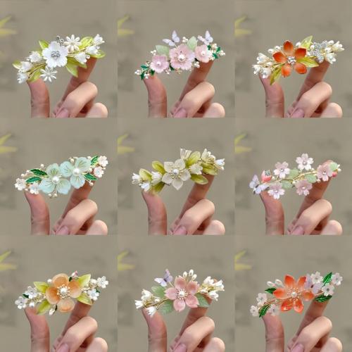 Hair Snap Clips, Zinc Alloy, with Plastic & Plastic Pearl, petals, plated & for woman & enamel & with rhinestone 