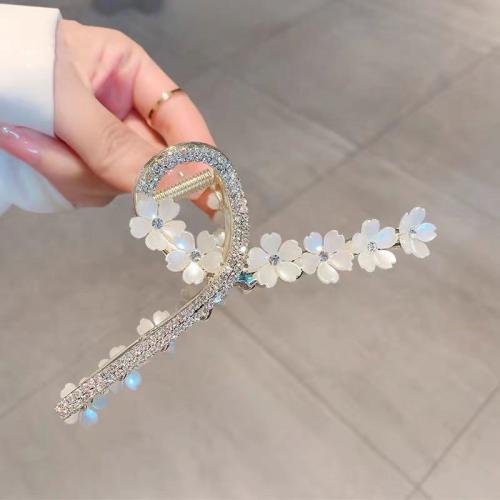 Hair Claw Clips, Zinc Alloy, with Plastic, plated, for woman & with rhinestone, gold 