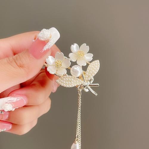 Hair Clip, Zinc Alloy, with Plastic & Plastic Pearl, plated, for woman, white [