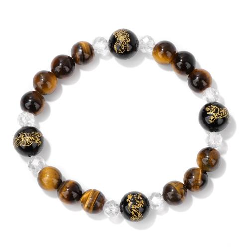 Tiger Eye Stone Bracelets, with Red Agate & Crystal, handmade & Unisex 