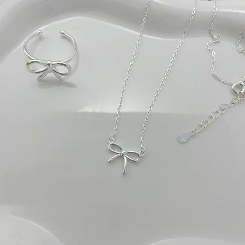 Fashion Sterling Silver Jewelry Sets, 925 Sterling Silver, Bowknot, fashion jewelry & for woman, US Ring  Approx 45 cm [