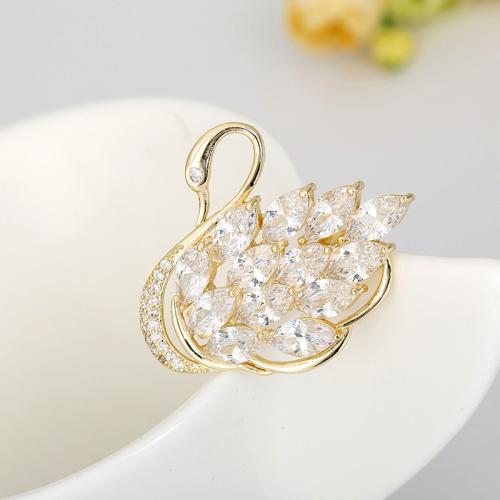 laiton broche, cygne, Placage de couleur d'or, pavé de micro zircon & pour femme Vendu par PC