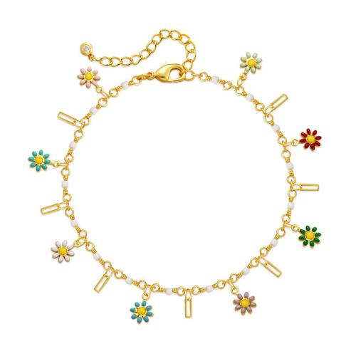 metal pulsera tobillera, con 2.36inch extender cadena, margaritamaya, chapado en color dorado, Estilo bohemio & para mujer & esmalte, longitud:aproximado 8.46 Inch, Vendido por UD