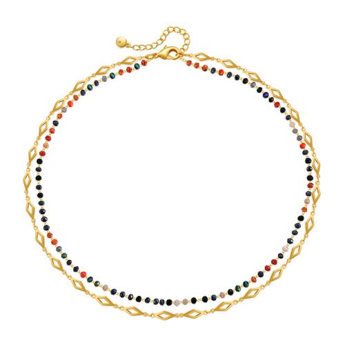 metal collar, con Cristal, con 2.36inch extender cadena, 18K chapado en oro, Doble capa & Estilo bohemio & para mujer, más colores para la opción, longitud:aproximado 14.96 Inch, Vendido por UD