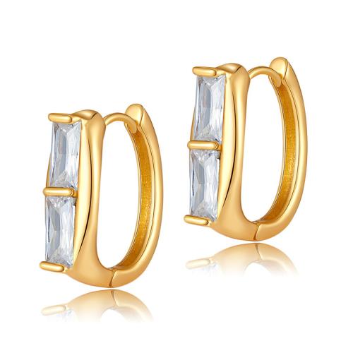 laiton Huggie Anneau d'oreille, Motif géométrique, Plaqué or 18K, pavé de micro zircon & pour femme Vendu par paire