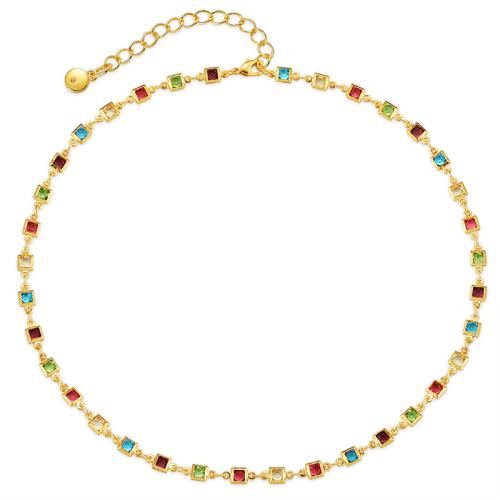 laiton collier, avec 2.56inch chaînes de rallonge, cadre, Plaqué or 18K, pavé de micro zircon & pour femme Environ 15.35 pouce, Vendu par PC