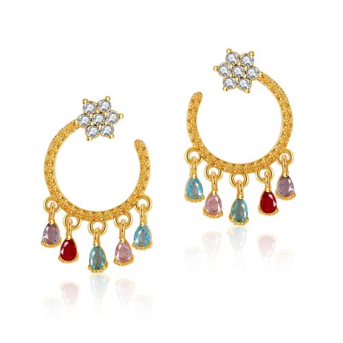 laiton Boucle d'oreille goutte, Plaqué or 18K, Style bohème & pavé de micro zircon & pour femme Vendu par paire