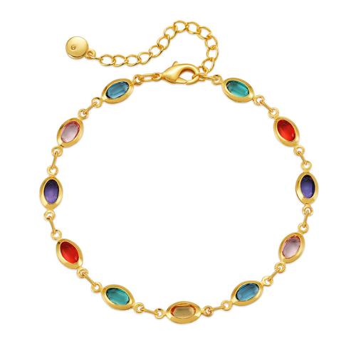 laiton bracelet, avec Perceuse à eau en verre, avec 2.36inch chaînes de rallonge, Plaqué or 18K, bijoux de mode & pour femme Environ 6.49 pouce, Vendu par PC