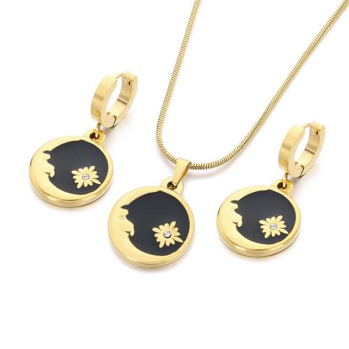 Bijoux strass en acier inoxydable Set, Acier inoxydable 304, boucle d'oreille & collier, 2 pièces & bijoux de mode & styles différents pour le choix & pour femme & avec strass, plus de couleurs à choisir, Vendu par fixé