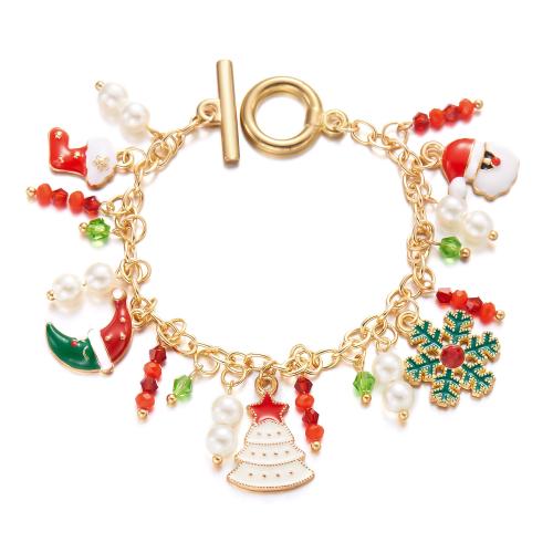 Iron Christmas Bracelet, with Crystal & Plastic Pearl & Zinc Alloy, plated, Christmas Design & for woman & enamel cm 