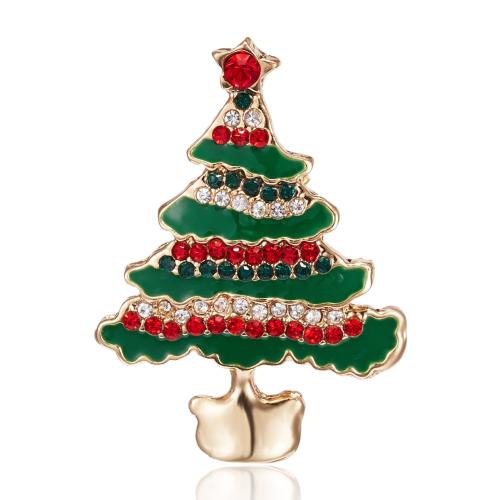 Broche de bijoux de Noël, alliage de zinc, arbre de noël, Placage, Conception de Noël & unisexe & émail & avec strass, plus de couleurs à choisir Vendu par PC