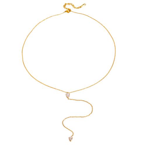 Collier en acier inoxydable Pull, Acier inoxydable 304, avec 5cm chaînes de rallonge, bijoux de mode & pour femme & avec strass, Or cm, Vendu par PC