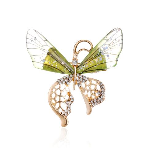 Broche acrylique, alliage de zinc, avec Acrylique, papillon, plaqué de couleur d'or KC, bijoux de mode & unisexe & avec strass, plus de couleurs à choisir, Vendu par PC