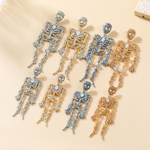 alliage de zinc boucle d oreille dormeuse, squelette, Placage, Halloween Design & pour femme & avec strass, plus de couleurs à choisir, Vendu par paire