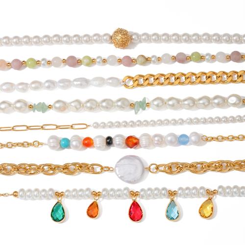 Collier de bijoux en acier inoxydable, Acier inoxydable 304, avec perle de plastique, Placage, bijoux de mode & styles différents pour le choix & pour femme, Vendu par PC