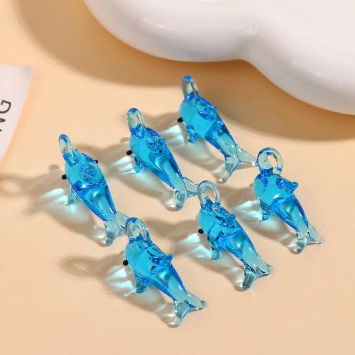 Colgantes de cristal del animal, Cristal de murano, Delfín, Bricolaje, azul, 28x12mm, Vendido por UD