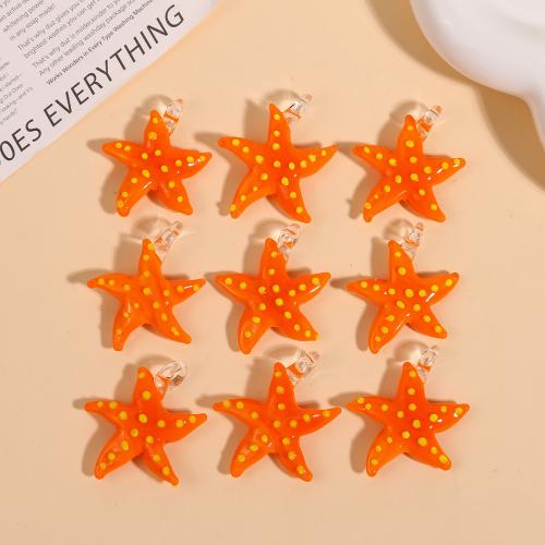 Colgantes de cristal del animal, Cristal de murano, Estrella de Mar, Bricolaje, naranja, 32x31mm, Vendido por UD