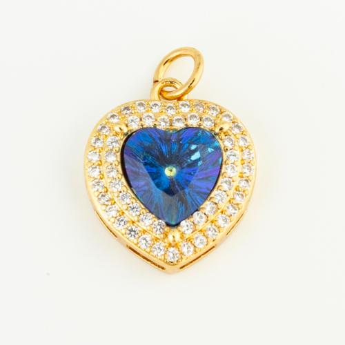 Glass Brass Pendants, with Glass Rhinestone, Heart, gold color plated, DIY & micro pave cubic zirconia 