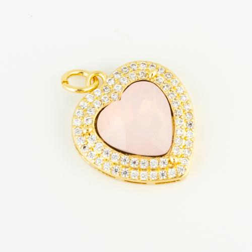 Glass Brass Pendants, with Glass Rhinestone, Heart, gold color plated, DIY & micro pave cubic zirconia 