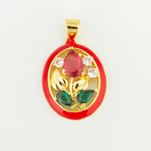 Pendentifs de Émail laiton , Placage de couleur d'or, DIY & pavé de micro zircon & émail, rouge Vendu par PC