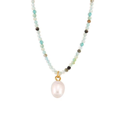 Collier de perles d'eau douce , Acier inoxydable 304, avec Pierre naturelle & perle d'eau douce cultivée, avec 7cm chaînes de rallonge, Placage, bijoux de mode & pour femme, multicolore Environ 42 cm, Vendu par PC