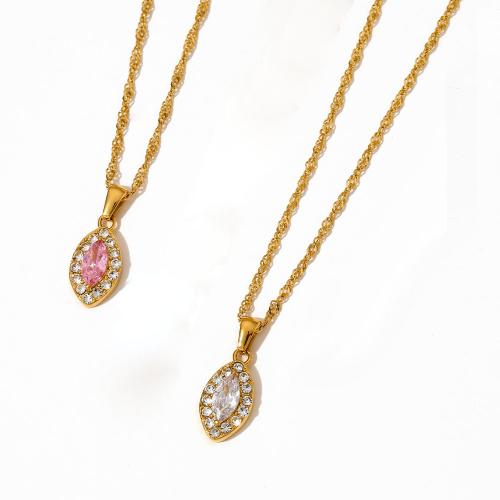 Collier en acier inoxydable Zircon, Acier inoxydable 304, avec zircon cubique, avec 5cm chaînes de rallonge, Placage, bijoux de mode & pour femme, plus de couleurs à choisir cm, Vendu par PC