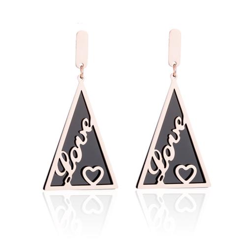 Boucle d'oreille goutte inox, Acier inoxydable 304, triangle, Placage, bijoux de mode & pour femme & creux, couleur or rose Vendu par paire