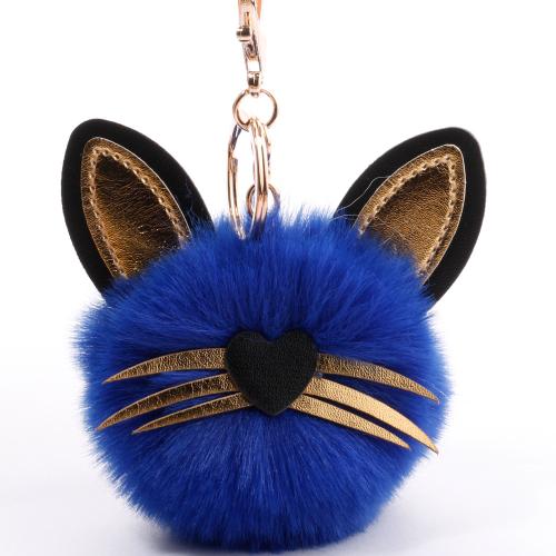 Artificial fur Key Clasp, with PU Leather & Zinc Alloy, Cat, portable & Unisex 80mm 